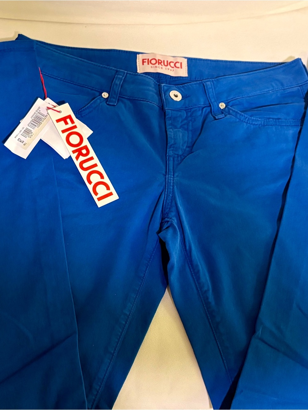 FIORUCCI Italy Women Skinny Jeans 28 Royal Blue Designer Luxury Low Rise NWT
